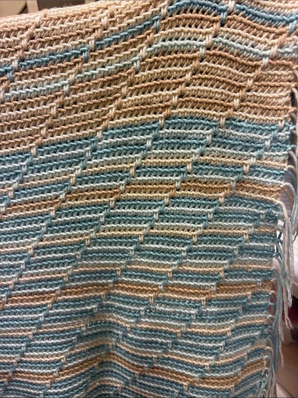 Handwoven Cream & Light Blue Striped Throw Blanket